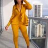Chic Solid Bodycon Tunic Pantsuit Deep V-Neck