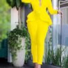Chic Solid Bodycon Tunic Pantsuit Deep V-Neck