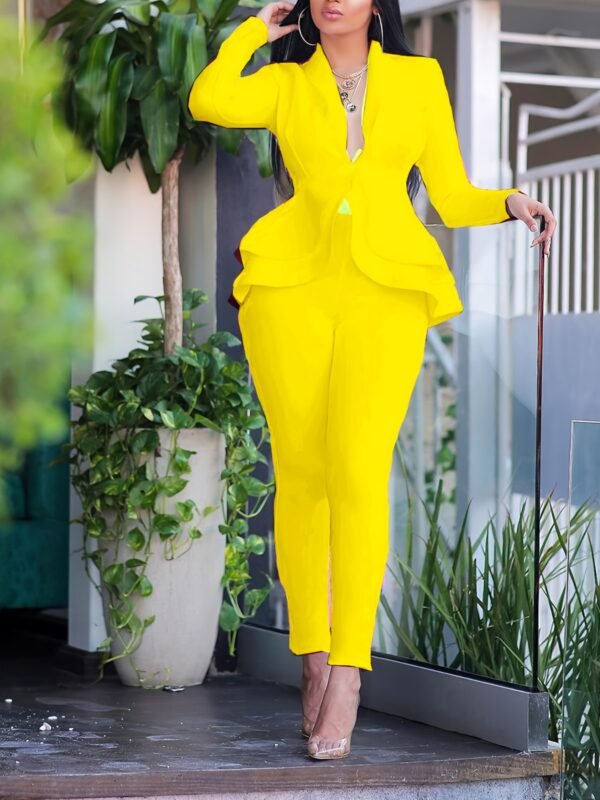 Chic Solid Bodycon Tunic Pantsuit Deep V-Neck