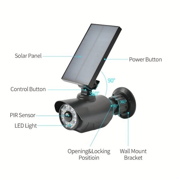 Outdoor solar lamp with anti-theft alarm and person detection.