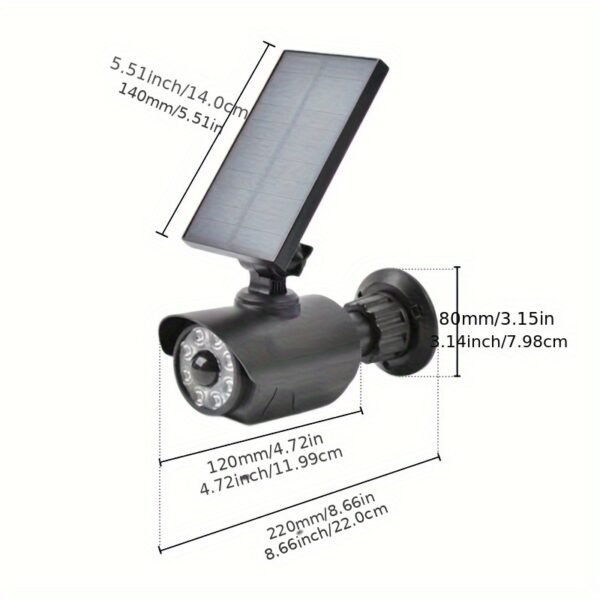 Outdoor solar lamp with anti-theft alarm and person detection.