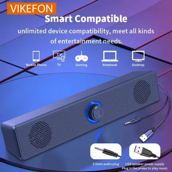 Wired and wireless sound bar for PC and TV.