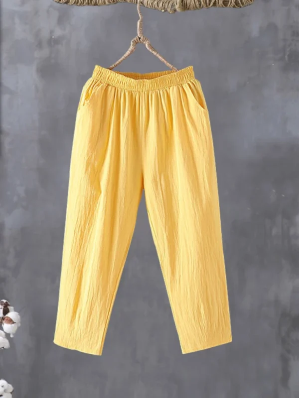 Pants Casual Cotton Linen LOOSE Solid Ankle-Length Pants Elastic Waist