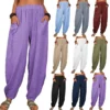 Harem Pants  Vintage Cotton Linen Pants Elastic Waist Wide