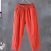 Pants Casual Cotton Linen LOOSE Solid Ankle-Length Pants Elastic Waist