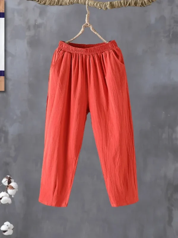 Pants Casual Cotton Linen LOOSE Solid Ankle-Length Pants Elastic Waist
