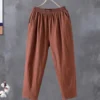 Pants Casual Cotton Linen LOOSE Solid Ankle-Length Pants Elastic Waist