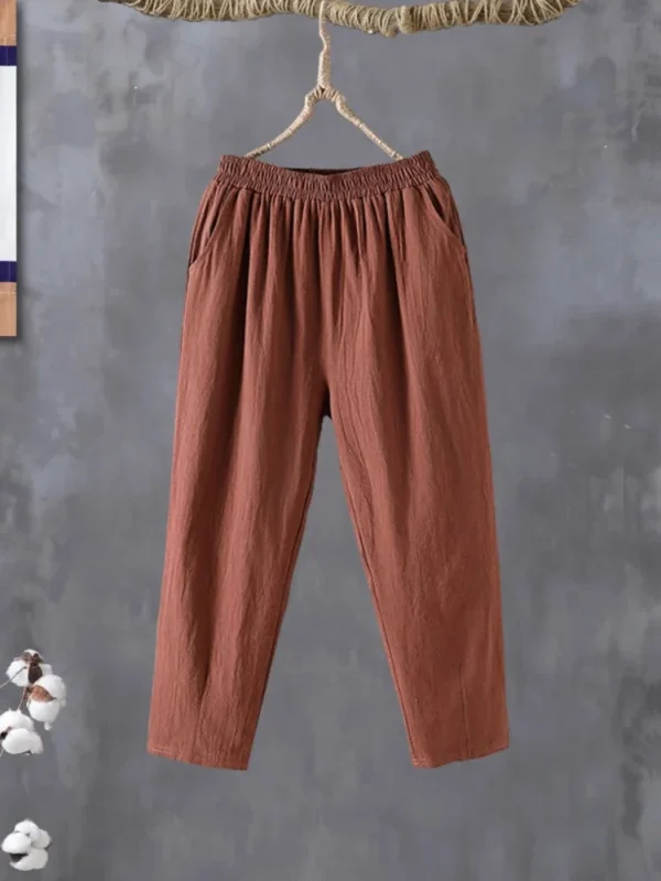 Pants Casual Cotton Linen LOOSE Solid Ankle-Length Pants Elastic Waist