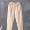Pants Casual Cotton Linen LOOSE Solid Ankle-Length Pants Elastic Waist