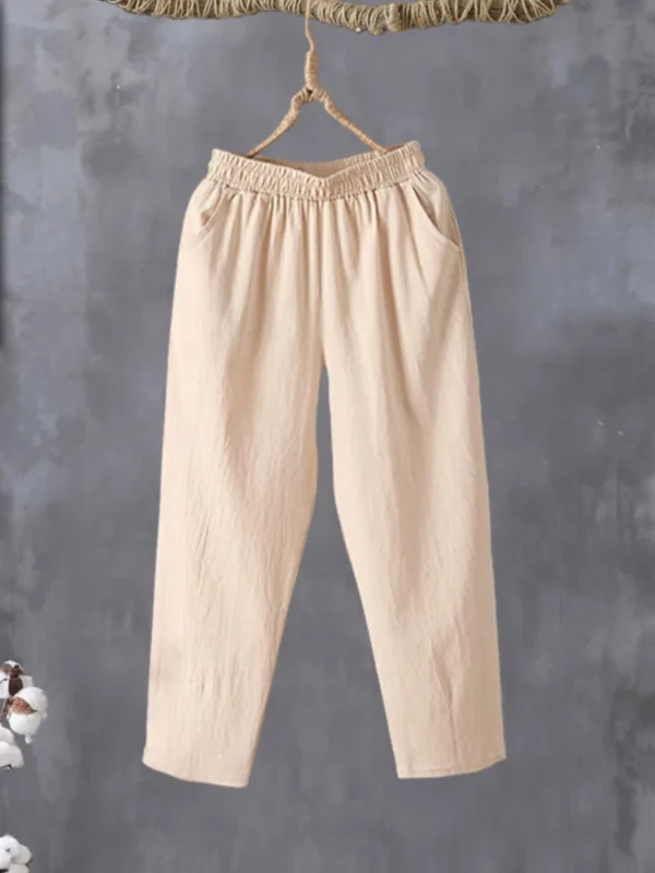 Pants Casual Cotton Linen LOOSE Solid Ankle-Length Pants Elastic Waist