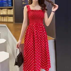 robe femme  Polka Dot Dresses Elegant Square Neck Sleeveless