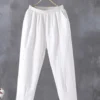 Pants Casual Cotton Linen LOOSE Solid Ankle-Length Pants Elastic Waist