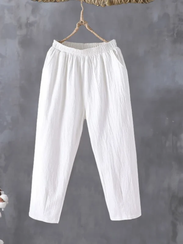Pants Casual Cotton Linen LOOSE Solid Ankle-Length Pants Elastic Waist