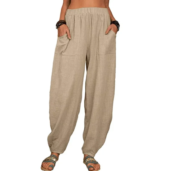 Harem Pants  Vintage Cotton Linen Pants Elastic Waist Wide