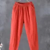Pants Casual Cotton Linen LOOSE Solid Ankle-Length Pants Elastic Waist