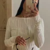Casual Ruched Long Sleeve T-shirt Blouses Skinny Cropped Bottoming Shirt