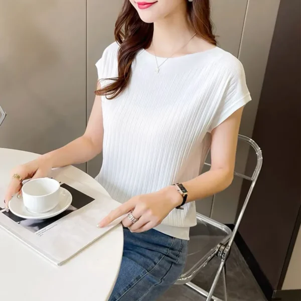 Short Sleeve Knitted Tops Sweater  Pullovers