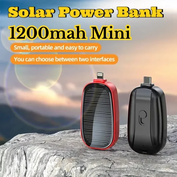 Portable Solar Charger Power Bank, Emergency Power Bank, 1200mAh, for Xiaomi