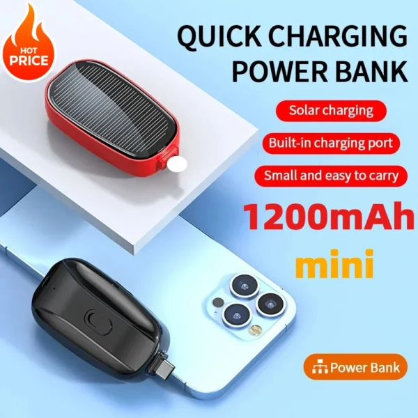 Portable Solar Charger Power Bank, Emergency Power Bank, 1200mAh, for Xiaomi