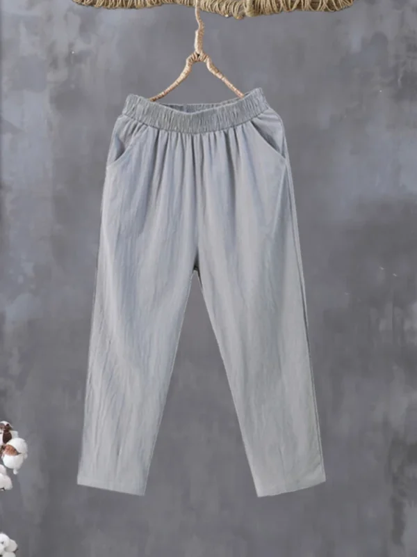 Pants Casual Cotton Linen LOOSE Solid Ankle-Length Pants Elastic Waist