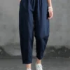Pants Casual Cotton Linen LOOSE Solid Ankle-Length Pants Elastic Waist