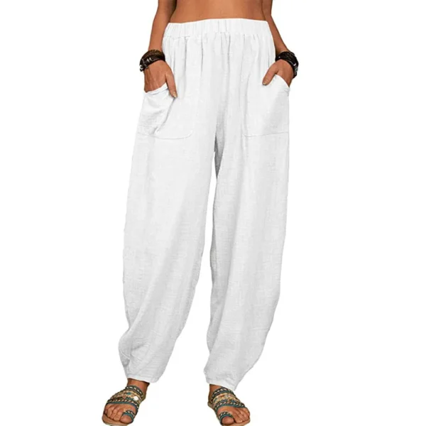 Harem Pants  Vintage Cotton Linen Pants Elastic Waist Wide