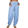 Harem Pants  Vintage Cotton Linen Pants Elastic Waist Wide