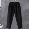 Pants Casual Cotton Linen LOOSE Solid Ankle-Length Pants Elastic Waist