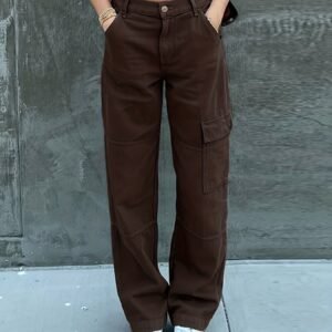 One Side Square Pocket Wide Leg Cargo Pants