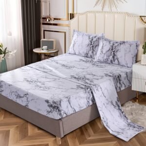 4pcs/set Marble Brushed Fitted Sheet Set