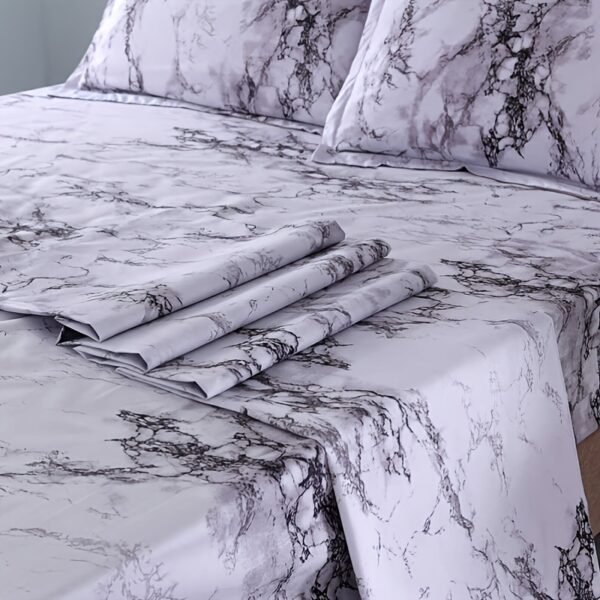 4pcs/set Marble Brushed Fitted Sheet Set