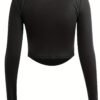Chic Y2K Solid Square Neck Crop Top Comfy Long Sleeve Tee