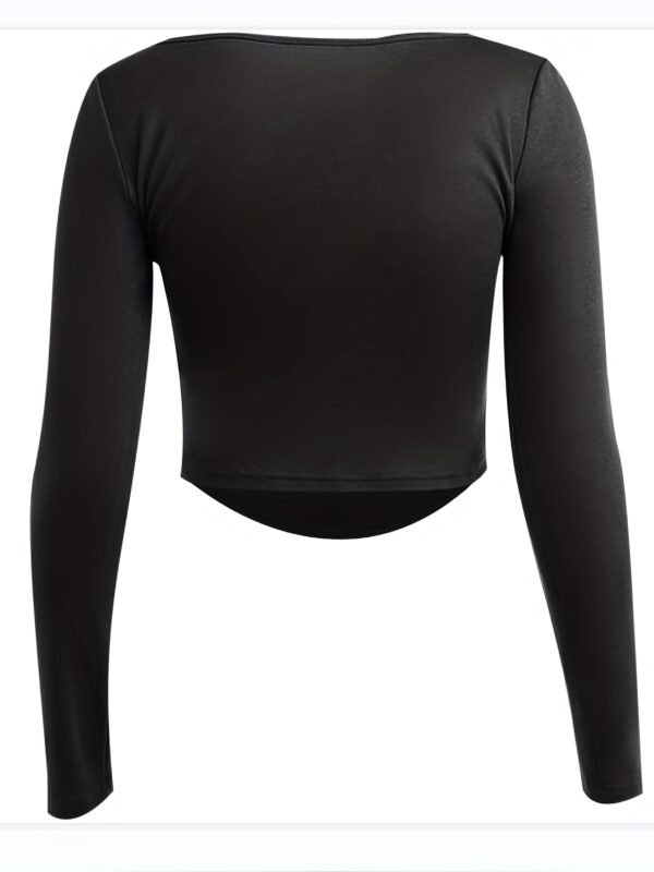 Chic Y2K Solid Square Neck Crop Top Comfy Long Sleeve Tee