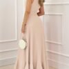 Sleeveless Deep V Neck Fit and Flare Maxi Dress