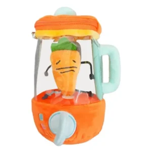 Rotating carrot juicer plush toy with cord.