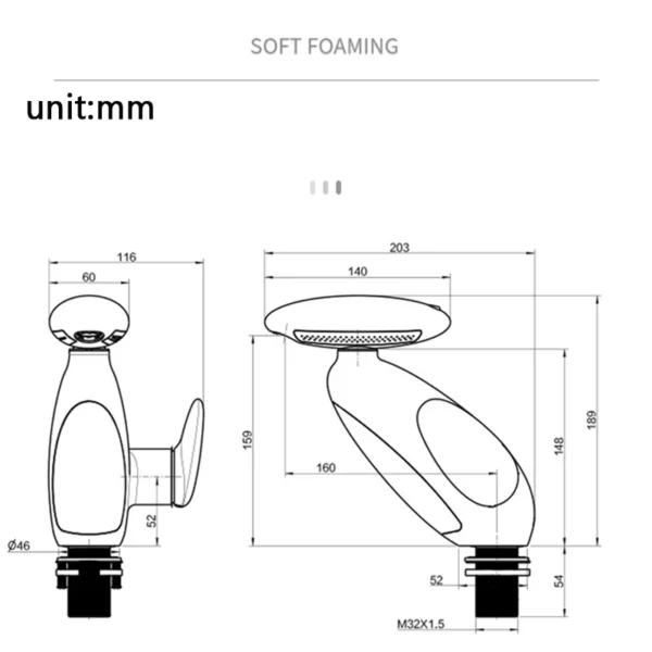 LED basin faucet with 4 water outlets, hot and cold water.