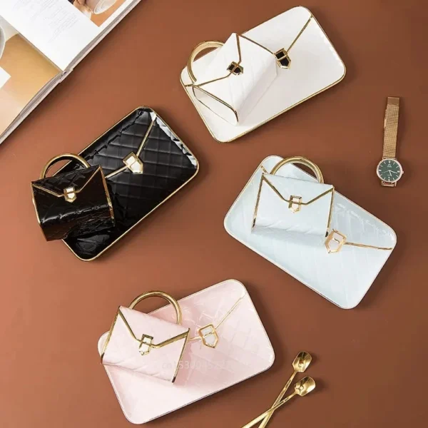 Creative handbag-shaped mug, saucer and spoon, Nordic ceramics.