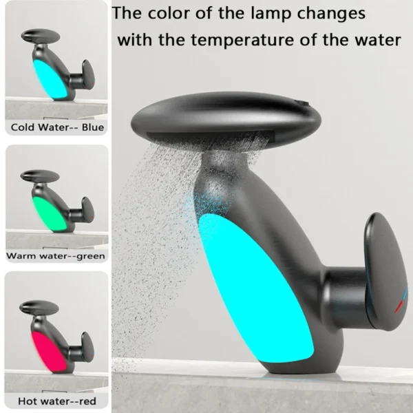 LED basin faucet with 4 water outlets, hot and cold water.