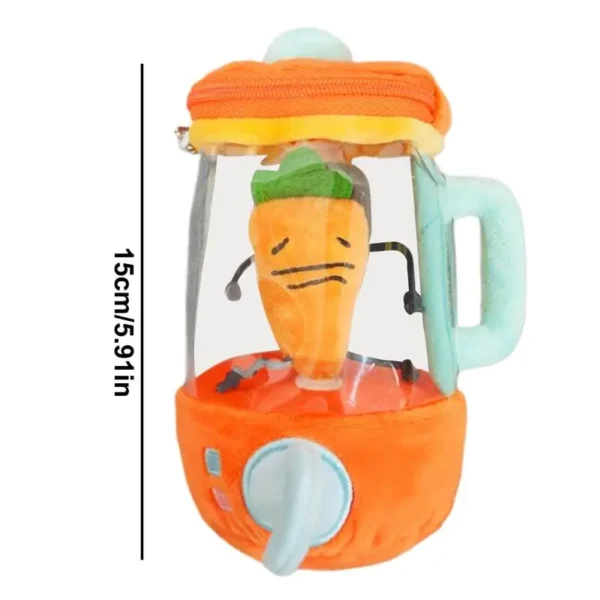 Rotating carrot juicer plush toy with cord.